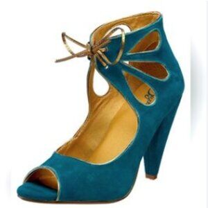 Seychelles Tippy Toes Teal Leather Lace-up Heels Size 7